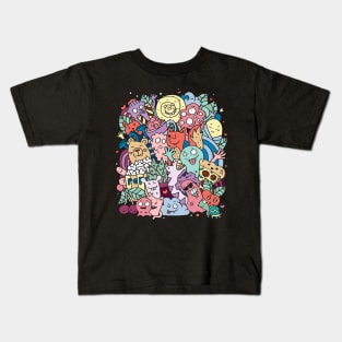 Funny doodle creatures in colour Kids T-Shirt